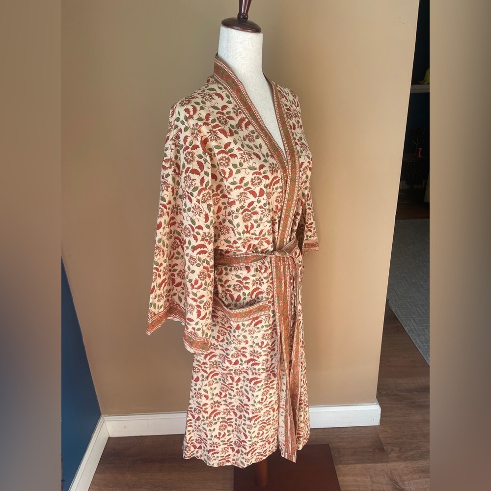Ten Thousand Villages Cotton Kimono Robe Belted OSFM Printed NWT Red Pockets - Picture 6 of 9